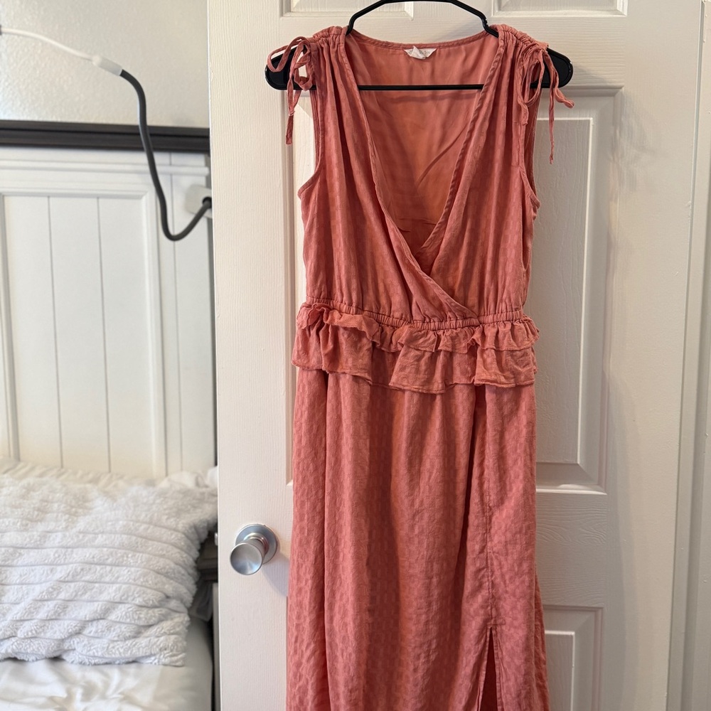 Faux wrap ruffle Dobby dress